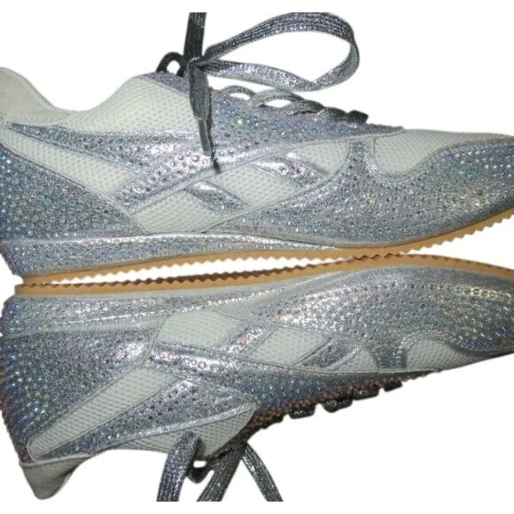 J.Jill Sparkle Silver White & Gray Metallic Rhinestone Bling Lace Up Sneakers 7